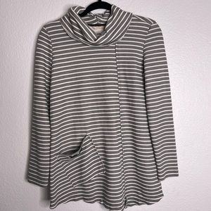 Soft Surroundings Striped Grey and Cream Cowl Neck Sweatshirt
